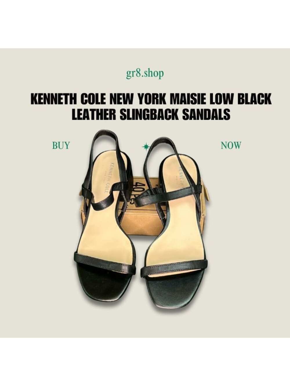 Kenneth Cole New York Maisie Low Black Leather Slingback Sandals Size 8